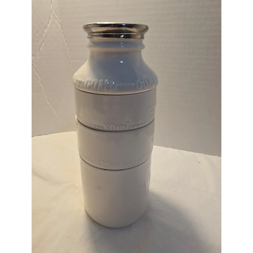 Alcott Ceramic Stackable Milk Bottle Measuring Cup Set White Multi Color 4 Piece